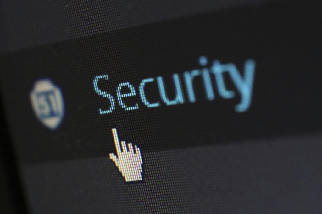 Computer screen displaying "Security" with cursor.