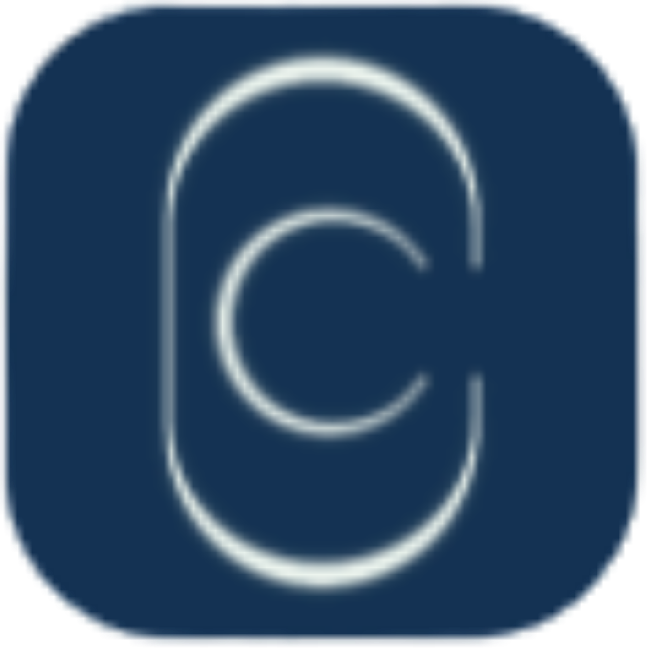 Case study logo with stylized C and concentric circles on dark blue background